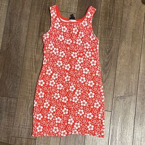 Floral Red and White Sleeveless Dress